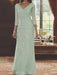 V-Neck 3/4 Sleeve Floor-Length Sequined Mother of the Bride Sheath Dress