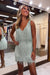 Dusty Sage V-Neck Backless Tight Short Homecoming Dress with Fringes