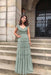 Dusty Sage V Neck Ruffles Floor Length Tulle Long Prom Dress - Prom Dresses