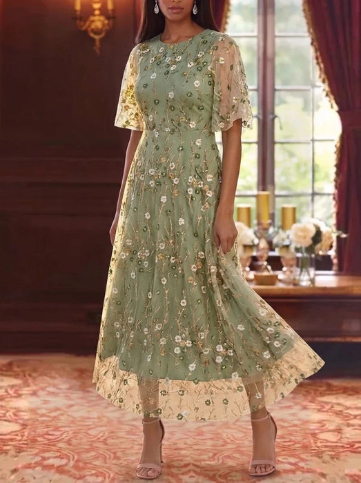 Dusty Sage Scoop Neck Lace Embroidery Mother of the Bride Dresses Floral