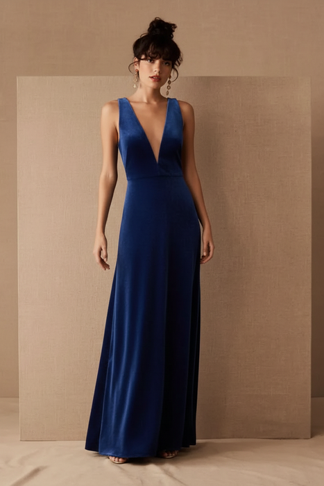 Velour Evening Dress - Electric Blue