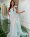 Elegant and Charming Mesh Sequins Prom Dress One Shoulder Mermaid Sleeveless Sexy Gown