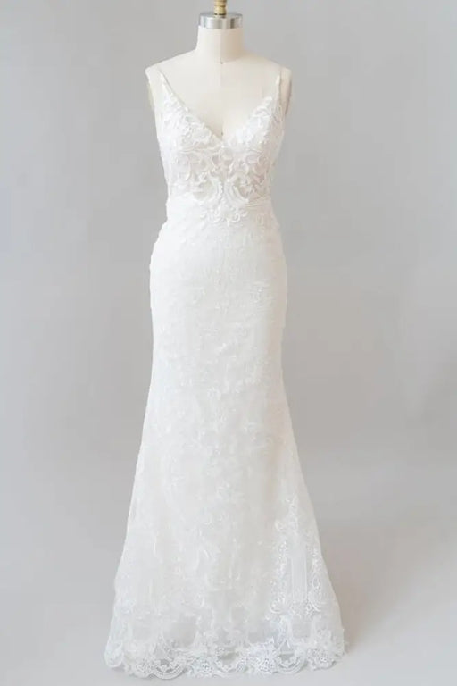 Elegant Appliques V-neck Sheath Wedding Dress - Wedding Dresses