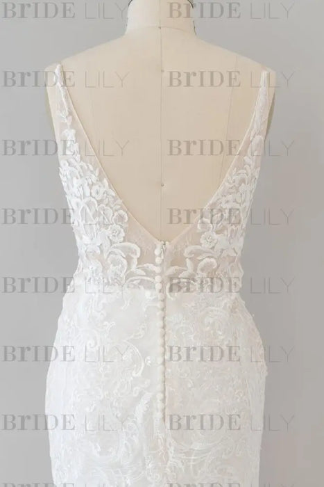 Elegant Appliques V-neck Sheath Wedding Dress - Wedding Dresses