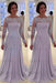 Bateau neck A-line Lace Long Sleeves Mother-of-the-bride Dress Lilac - Prom Dresses