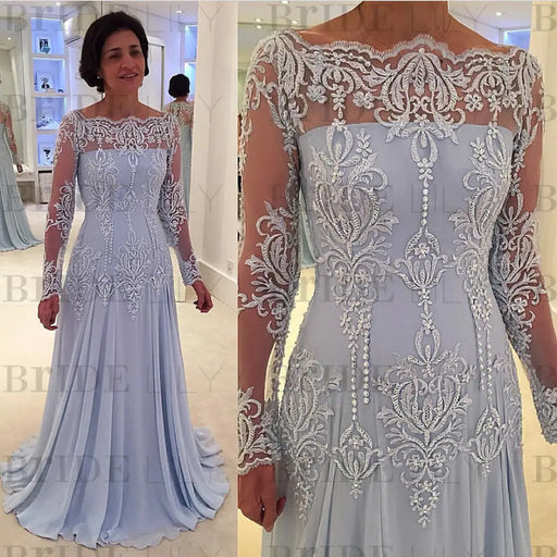 Elegant bateau neck A-line Lace Long Sleeves Mother-of-the-bride Dress - Prom Dresses