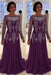 Regency Bateau neck A-line Lace Long Sleeves Mother-of-the-bride Dress 