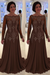 Brown Bateau neck A-line Lace Long Sleeves Mother-of-the-bride Dress 