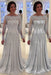 Bateau neck A-line Lace Long Sleeves Mother-of-the-bride Dress Silver