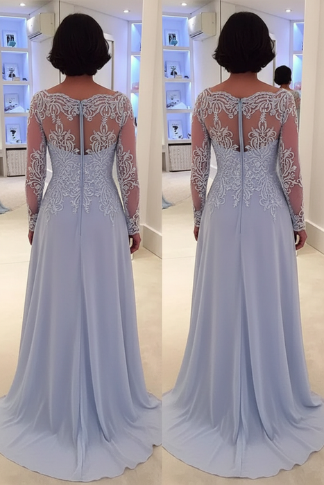 Elegant bateau neck A-line Lace Long Sleeves Mother-of-the-bride Dress - Prom Dresses