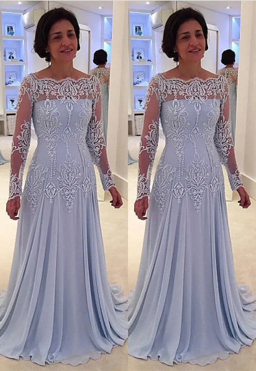 Elegant bateau neck A-line Lace Long Sleeves Mother-of-the-bride Dress - Prom Dresses
