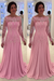 Bateau neck A-line Lace Long Sleeves Mother-of-the-bride Dress Candy Pink