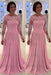 Bateau neck A-line Lace Long Sleeves Mother-of-the-bride Dress Candy Pink