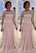 Pearl Pink Bateau neck A-line Lace Long Sleeves Mother-of-the-bride Dress 