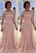 Bateau neck A-line Lace Long Sleeves Mother-of-the-bride Dress Blush Pink