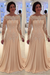 Champagne Bateau neck A-line Lace Long Sleeves Mother-of-the-bride Dress 