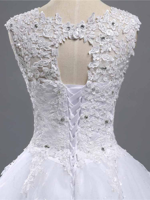 Elegant Beads Lace-Up Ruffles Wedding Dresses - wedding dresses