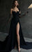 Elegant Black Lace Applique V-Neck Prom Dress with Flowing Long Sleeves