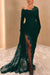 Elegant Black Lace Prom Dress with Asymmetric Design and High Slit Gloves