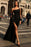 Elegant Black Long Sleeve Tulle Prom Dress with One Shoulder Detail and Pleated Slit