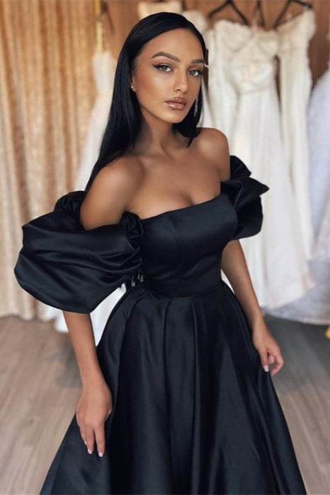 Elegant Black Mermaid Long Prom Dress with Strapless Bubble Sleeves
