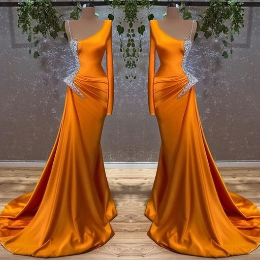 Elegant Burnt Orange Long Sleeves Mermaid Prom Dress Featuring Beads