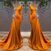 Elegant Burnt Orange Long Sleeves Mermaid Prom Dress Featuring Beads