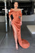 Elegant Burnt Orange Off-The-Shoulder Mermaid Split Prom Dress