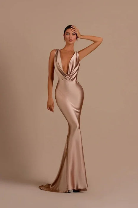 Elegant Champagne Mermaid Prom Dress Long On Sale-Bridelily Elegant Champagne Mermaid Prom Dress Long On Sale-Bridelily