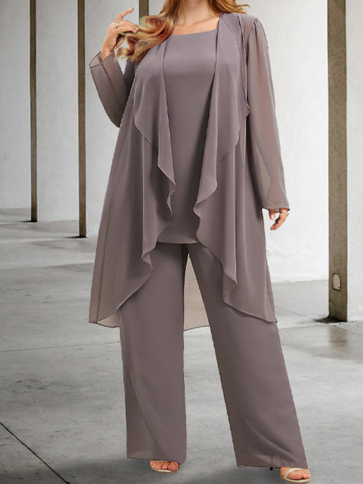 Elegant Chiffon 3 Piece Mother of the Bride Jumpsuits