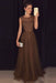 Brown A-line Sleeveless Tulle Sequined Long Formal Dress Prom Dresses - Prom Dresses