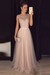 Blush Pink A-line Gray Sleeveless Tulle Sequined Long Formal Dress Prom Dresses - Prom Dresses