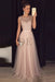 Blush Pink A-line Gray Sleeveless Tulle Sequined Long Formal Dress Prom Dresses - Prom Dresses