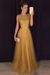 Gold A-line Sleeveless Tulle Sequined Long Formal Dress Prom Dresses - Prom Dresses