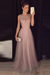 A-line Gray Sleeveless Tulle Sequined Long Formal Dress Prom Dresses - Prom Dresses