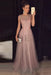 A-line Gray Sleeveless Tulle Sequined Long Formal Dress Prom Dresses - Prom Dresses