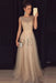 Champagne A-line Sleeveless Tulle Sequined Long Formal Dress Prom Dresses - Prom Dresses