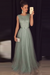 A-line Dusty Sage Sleeveless Tulle Sequined Long Formal Dress Prom Dresses - Prom Dresses