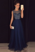 A-line Navy Sleeveless Tulle Sequined Long Formal Dress Prom Dresses - Prom Dresses