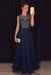 A-line Navy Sleeveless Tulle Sequined Long Formal Dress Prom Dresses - Prom Dresses