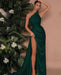 Elegant Green One Shoulder Sleeveless Mermaid Front Split Evening Dress Online