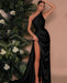 Elegant Green One Shoulder Sleeveless Mermaid Front Split Evening Dress Online