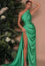 Elegant Green One Shoulder Sleeveless Mermaid Front Split Evening Dress Online