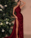 Elegant Green One Shoulder Sleeveless Mermaid Front Split Evening Dress Online