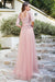 Elegant Half Sleeves Aline Evening Dress Jewel Neck Lace Appliques Tulle Front Split Party Dress - Prom Dresses