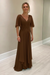Brown Elegant Half Sleeves V-neck Aline Wedding Guest Dress Chiffon Mother of the Bride Dress - Prom Dresses