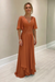 Terracotta Elegant Half Sleeves V-neck Aline Wedding Guest Dress Chiffon Mother of the Bride Dress - Prom Dresses