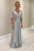 Silver Elegant Half Sleeves V-neck Aline Wedding Guest Dress Chiffon Mother of the Bride Dress - Prom Dresses