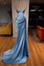 Elegant Halter V-Neck Mermaid Prom Dress Ruched Satin Long Evening Dress