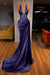 Elegant Halter V-Neck Mermaid Prom Dress Ruched Satin Long Evening Dress